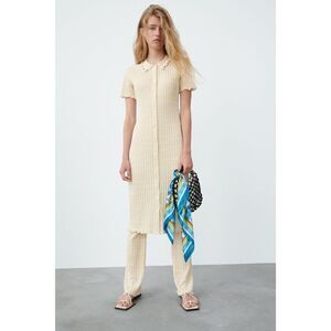 Zara Lettuce Hem Collared Button Down Maxi Dress / Blouse